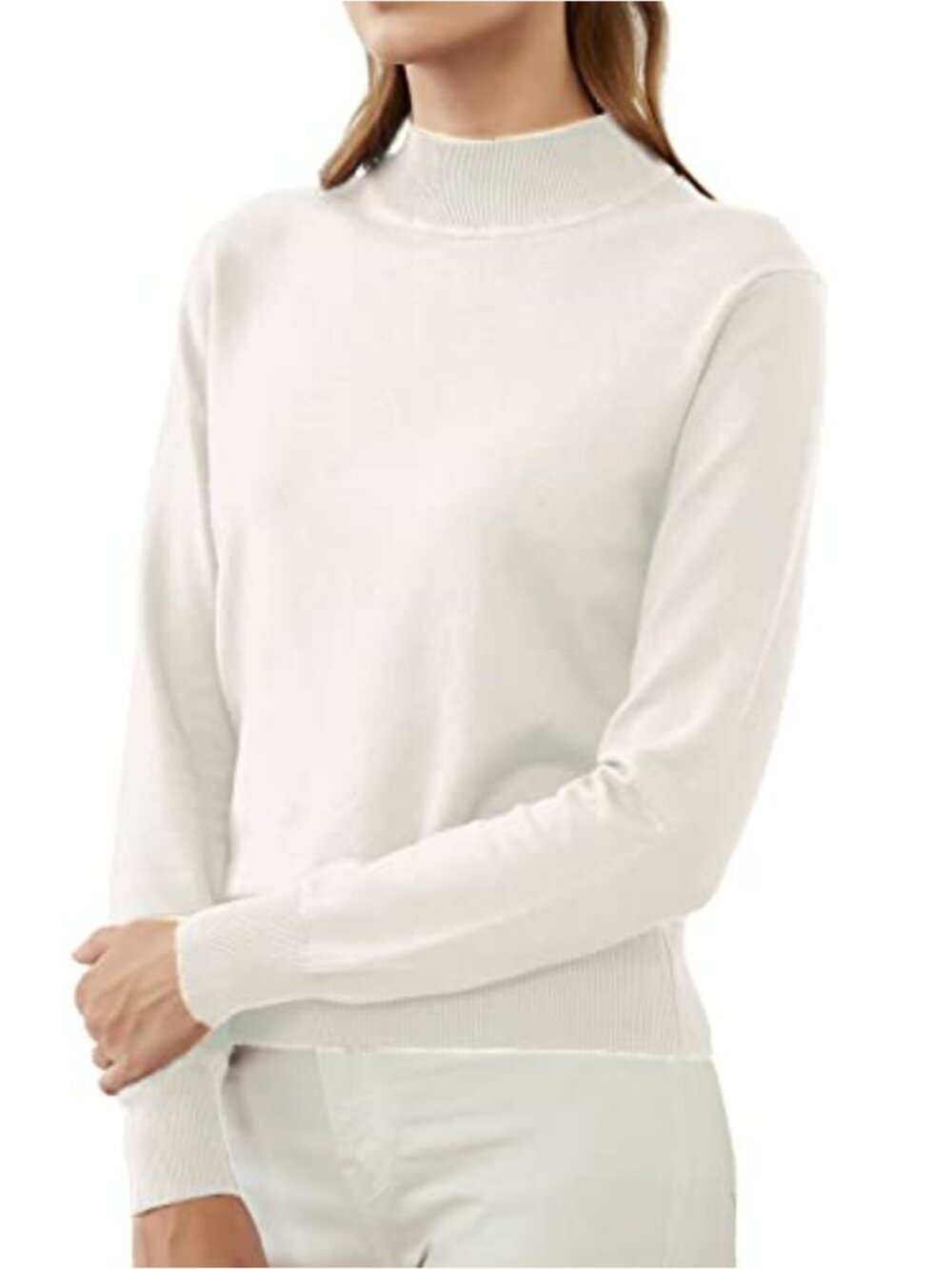 Women's Long Sleeve Mock Neck Sweater Lightweight Knit Pullover Jumper